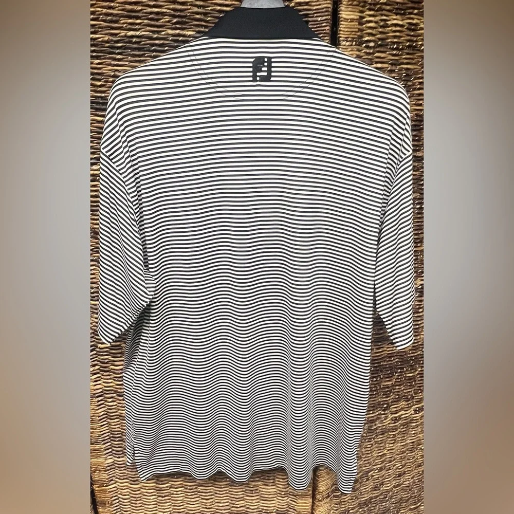 Foot Joy- Performance Polo-Black and Cream‎ Striped Men's Shirt,Size:Large